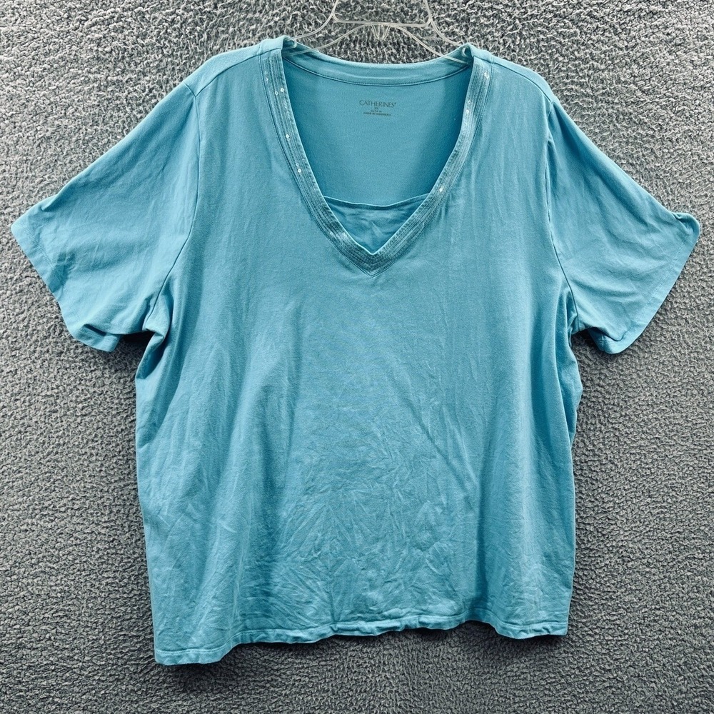 Catherines Womens Minimalist Top 2X Relaxed Casual Stretch Everyday Plus Capsule